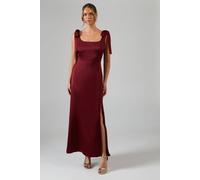 Oasis Satin Tie Shoulder Midi Bridesmaid Dress In Wine wine 12