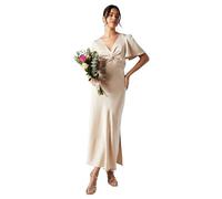 Oasis Women's Satin Twist Front Angel Sleeve Midi Bridesmaid Dress in Champagne | Size: 14 Oasis Champagne 14