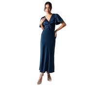 Oasis Satin Twist Front Angel Sleeve Midi Bridesmaids Dress, 16, Navy