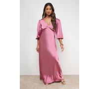 Oasis Satin V Neck Balloon Sleeve Bias Midi Dress In Rose rose 16