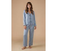 Oasis Satin Wide Fit Lace Trim Pyjama Set In Blue blue