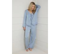 Oasis Satin Wide Fit Lace Trim Pyjama Set In Blue blue L