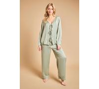 Oasis Women's Satin Wide Fit Lace Trim Pyjama Set in Sage | Size: Large Oasis Sage L