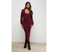 Oasis Scallop Neck Knitted Midi Dress In Burgundy burgundy M