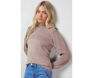 Oasis Scallop Neck Volume Sleeve Jumper In Taupe taupe S