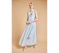 Oasis Women's Scarf Detail Hand Stitched Midaxi Dress in Light Blue | Size: 8 Oasis Light Blue 8