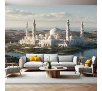 Oasis Sea Wall Mural 250 x 180 cm White Buildings on The River Beach Non-Woven Art Print Wallpaper Mural for Walls Living Room Bedroom TV Background Boys Girls Kids Rooms Decoration