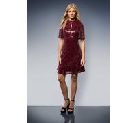 Oasis Sequin Detail Flute Sleeve Mini Dress In Red red