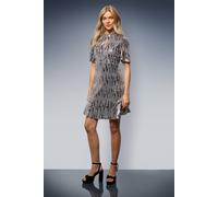 Oasis Sequin Detail Flute Sleeve Mini Dress In Silver silver