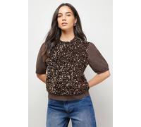 Oasis Sequin Knitted Top In Brown