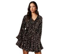 Oasis Women's Sequin Long Sleeve Button Detail Mini Dress in Gold | Size: 8 Oasis Gold 8