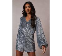 Oasis Sequin Stripe Wrap Playsuit In Pewter pewter 12