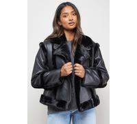 Oasis Shearling Pu Aviator Jacket In Black black