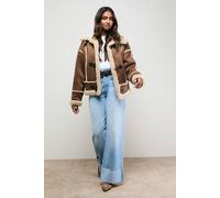 Oasis Shearling Trim Aviator Jacket In Chocolate chocolate 16