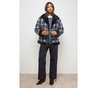 Oasis Shearling Trim Check Coat In Mono mono