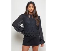 Oasis Sheer Lace Chiffon Sleeve Blouse In Black black 6