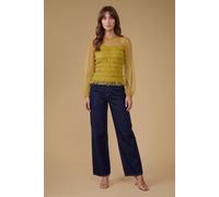 Oasis Women's Shirred Bodice Long Sleeve Blouse in Chartreuse | Size: 14 Oasis Chartreuse 14