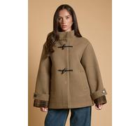 Oasis Women's Short Duffle Coat with Turn Back Cuff Detail in Olive | Size: 8