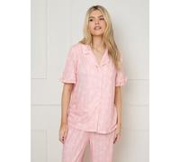 Oasis Women's Valentines Pink Bows Short Sleeve Jersey Pyjama Set | Size: Large Oasis Pink L