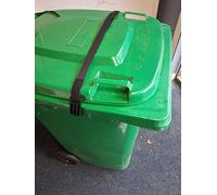 Oasis Side Strap Black x 1 strap, twin hooks stops wind blowing wheelie bin lid open. Keeps out animals and deters neighbours from putting their rubbish in your bin, no drilling or gluing.