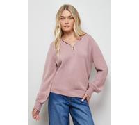 Oasis Women's Soft Crochet Scallop Detail Jumper in Dusky Pink | Size: Small Oasis Dusky Pink S