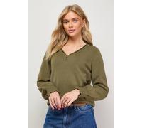 Oasis Soft Crochet Scallop Detail Jumper In Khaki khaki XS