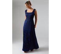 Oasis Square Neck Chiffon Tie Shoulder Satin Jacquard Bridesmaid Dress In Navy navy 12