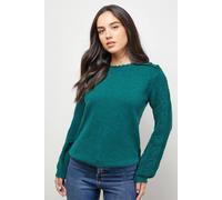 Oasis Women's Stitch Detail Sleeve Ruffle Neck Jumper in Forest | Size: XS
