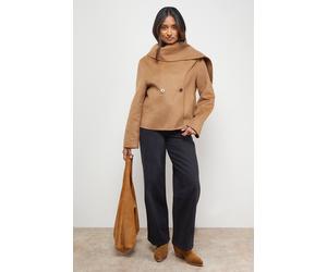 Oasis Stitched Scarf Longline Jacket Coat In Chocolate chocolate