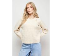Oasis Stitchy Button Detail Crew Neck Jumper In Ecru ecru L