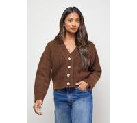 Oasis Stitchy V Neck Cardigan In Chocolate chocolate S