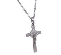Oasis Store Catholic Saint Benedict Crucifix Pendant Religious Stainless Steel, Stainless Steel