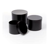 Oasis Symphony Round Hat Boxes Set Of 3 - Black Hat, Waterproof Floral Gift Boxes With Liner, Fsc Cardboard, Stackable Design