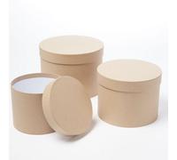 Oasis Symphony Round Hat Boxes Set Of 3 - Kraft Brown, Waterproof Floral Gift Boxes With Liner, Fsc Cardboard, Stackable Design