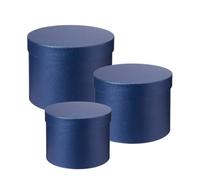 Oasis Symphony Round Hat Boxes Set Of 3 - Navy, Waterproof Floral Gift Boxes With Liner, Fsc Cardboard, Stackable Design