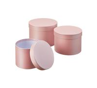 Oasis Symphony Round Hat Boxes Set Of 3 - Pale Pink, Waterproof Floral Gift Boxes With Liner, Fsc Cardboard, Stackable Design