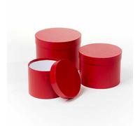Oasis Symphony Round Hat Boxes Set Of 3 - Red, Waterproof Floral Gift Boxes With Liner, Fsc Cardboard, Stackable Design