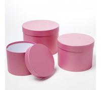 Oasis Symphony Round Hat Boxes Set Of 3 - Strong Pink, Waterproof Floral Gift Boxes With Liner, Fsc Cardboard, Stackable Design