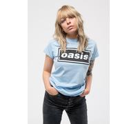 Oasis T Shirt Decca Band Logo new Official Womens Skinny Fit Light Blue