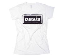 Oasis T Shirt White Decca Logo Official Ladies Skinny Definitely Maybe New