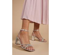 Oasis Tabs Faux Metallic Leather Strappy High Block Heel Sandals In Silver silver