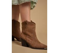 Oasis Tammy Real Suede Metal Trim Western Ankle Boots In Mocha mocha