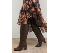 Oasis Women's Tamsin Faux Leather Stacked High Block Heel Knee Boots in Brown | Size: 5 Oasis Brown 5