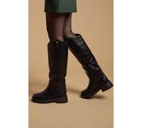 Oasis Tara Faux Leather With Faux Fur Lining Chunky Knee Boots In Black black