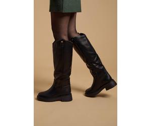 Oasis Tara Faux Leather With Faux Fur Lining Chunky Knee Boots In Black black