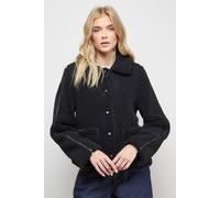 Oasis Teddy Shearling Button Through Short Jacket In Black black 8