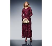 Oasis Textured Floral Detail Midi Dress In Berry berry 14