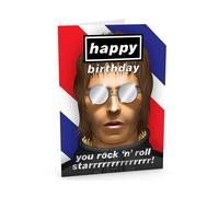 Oasis themed birthday card with cool mirrored details. Large A5 size featuring Liam Gallagher in iconic shades - a must-have for Oasis fans and music lovers alike.