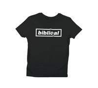 Oasis Themed T-Shirt - 'Biblical' Design, Reunion Tour Live 25, Unisex, Black 100% Cotton, S to 5XL (UK, Alpha, S, Regular, Regular, Black)