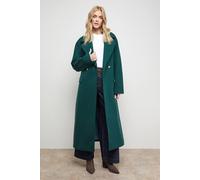 Oasis Tie Belt Detail Midi Coat In Forest forest